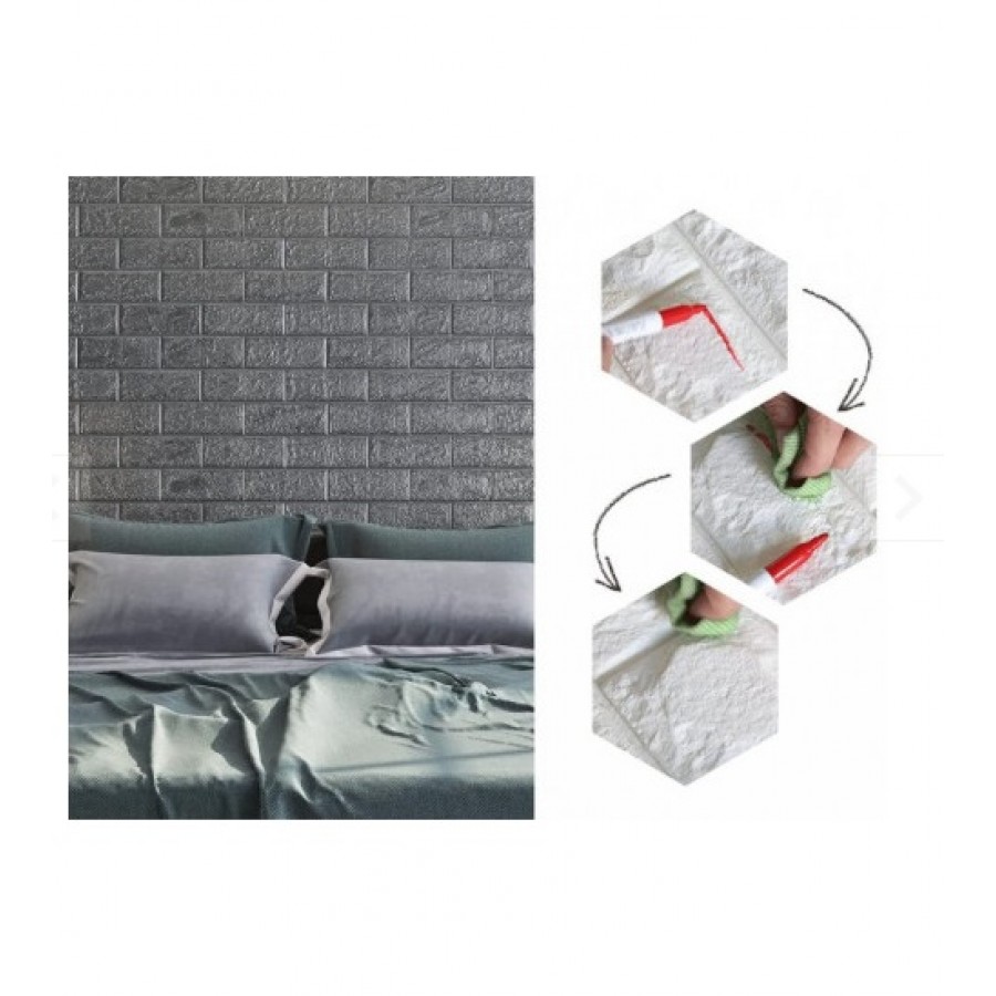 Tapet 3D Silver design perete modern din caramida in relief, Autoadeziv , 77x70 cm 1buc - ELECTRONICE - reducerim.ro