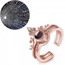 LICHIDARE STOC :Inel reglabil cu cristal Zirconiu gravat cu proiectie "Te Iubesc" de 100 de ori in 100 de limbi, din aliaj Rose Gold - LICHIDARE STOC - reducerim.ro