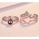 LICHIDARE STOC :Inel reglabil cu cristal Zirconiu gravat cu proiectie "Te Iubesc" de 100 de ori in 100 de limbi, din aliaj Rose Gold - LICHIDARE STOC - reducerim.ro