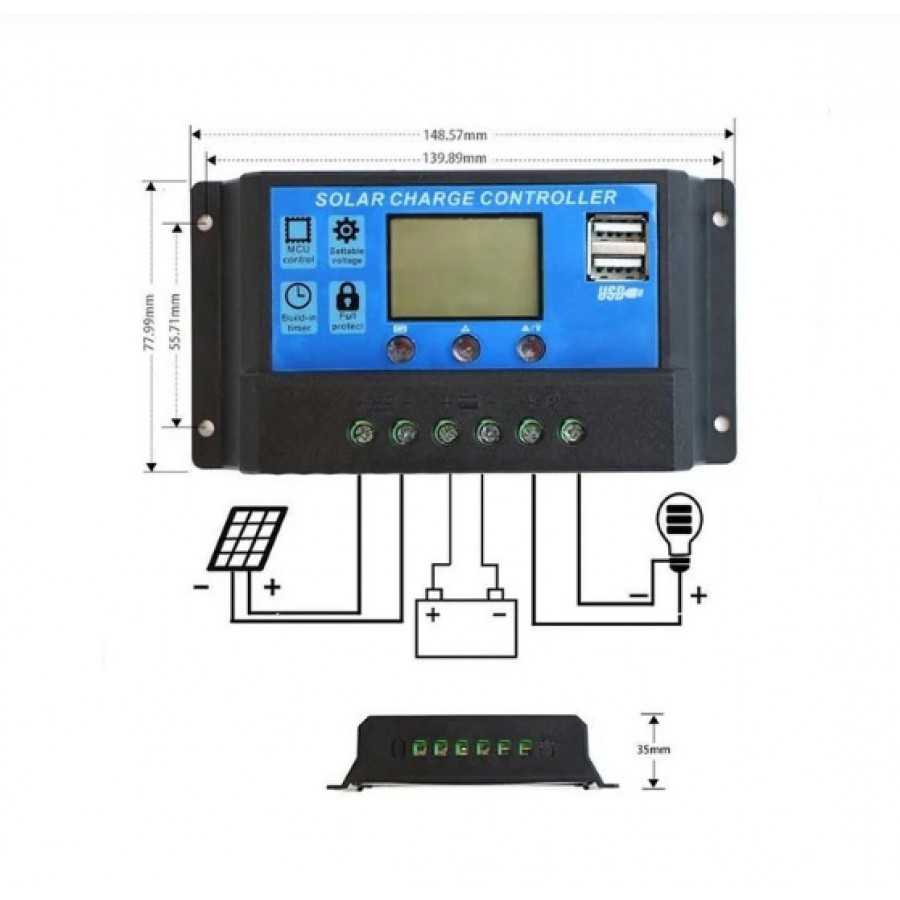 Kit solar cu panou fotovoltaic 100W Invertor 220V Controller 20A, Acumulator 12v-7Ah