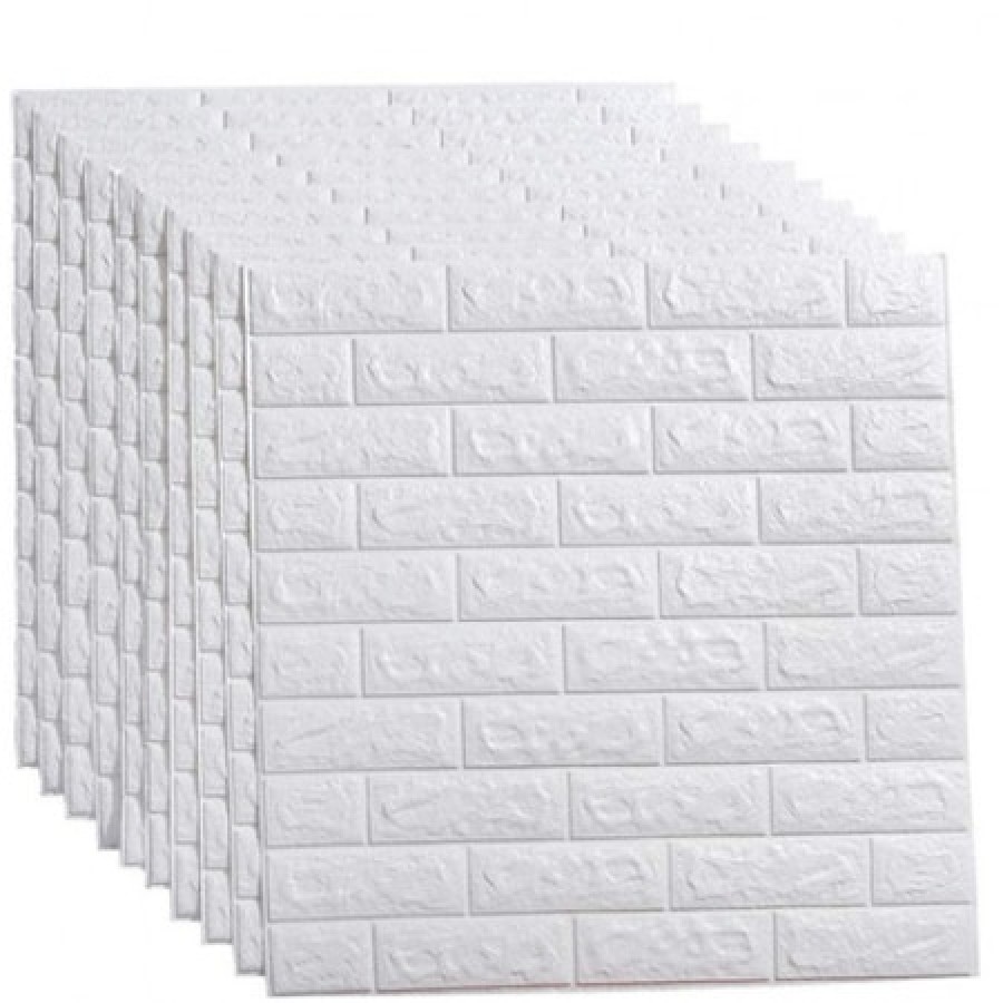 Set 10 x Tapet 3D Autocolant alb, design caramida, rezistent la apa, 70cm x 77cm x 6 mm - ELECTRONICE - reducerim.ro