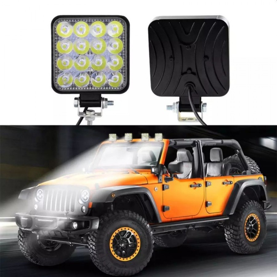 Set 2 proiectoare LED auto offroad 48W 12V-24V, 16 LED, patrat - ELECTRONICE -reducerim.ro Set 2 proiectoare LED auto offroad 48W 12V-24V, 16 LED, patrat - ELECTRONICE - reducerim.ro