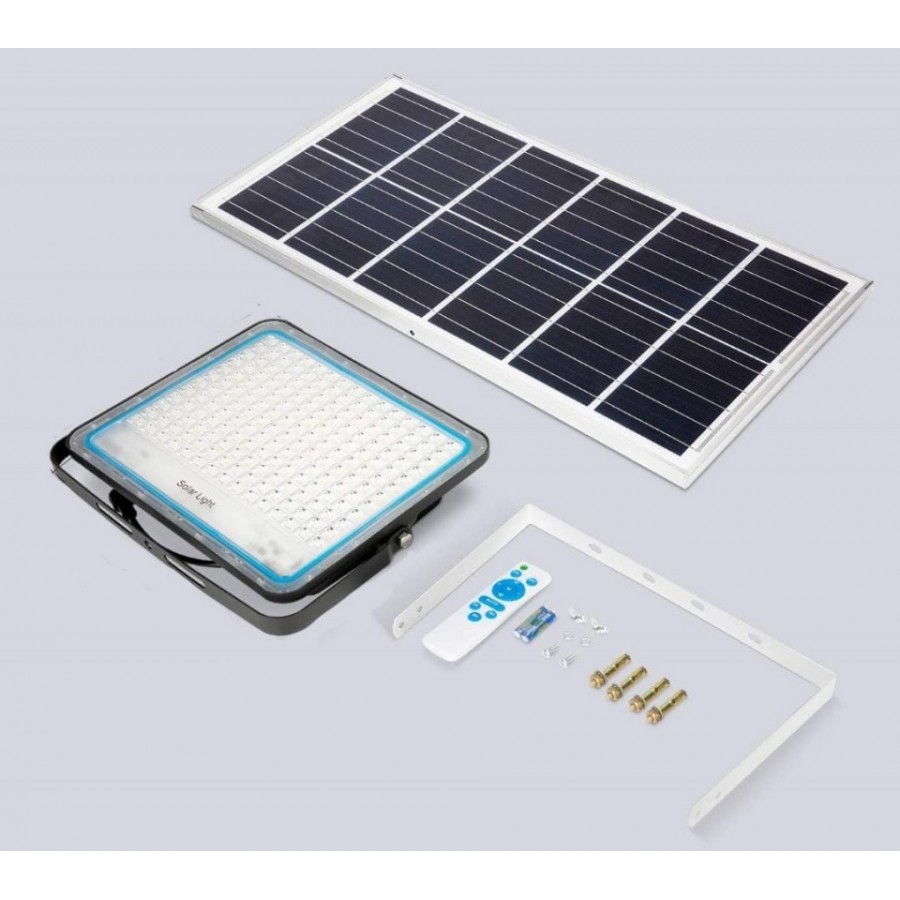 Panou cu proiector solar 100 W, cu LED-uri puternice, telecomanda cu functii multiple, accesorii de fixare incluse - Iluminat - reducerim.ro
