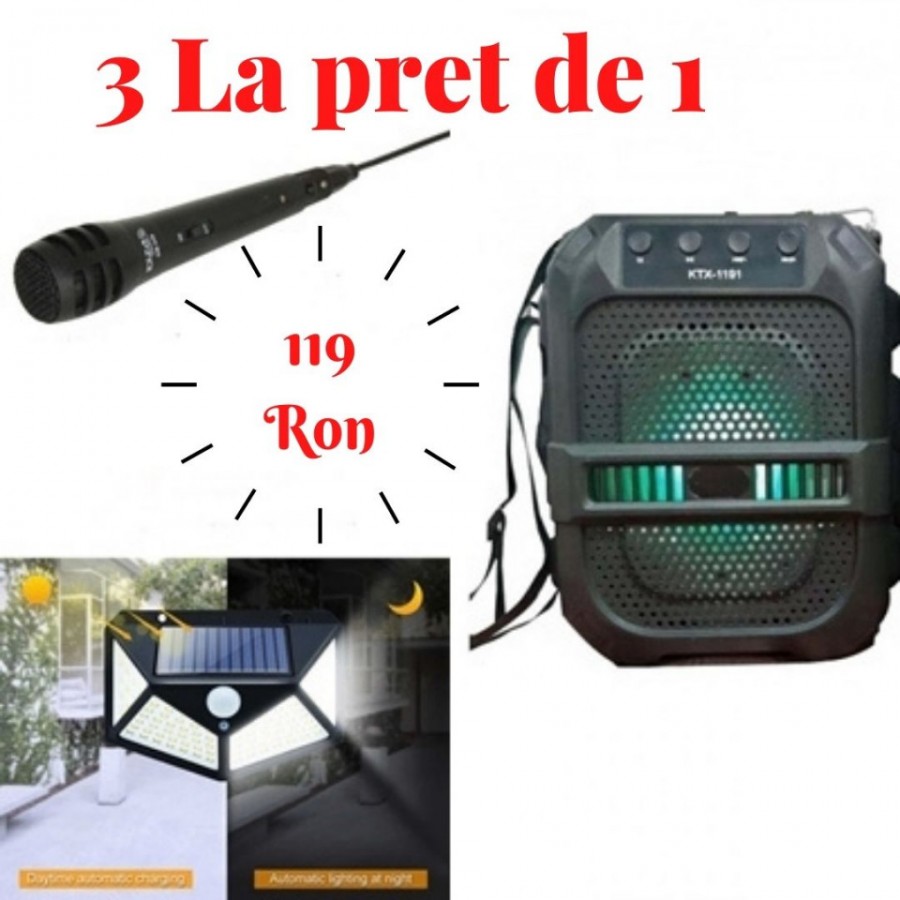 Super Pachet Boxa Portabila+Lampa Solara+Microfon - Boxe, Casti, Microfoane - reducerim.ro