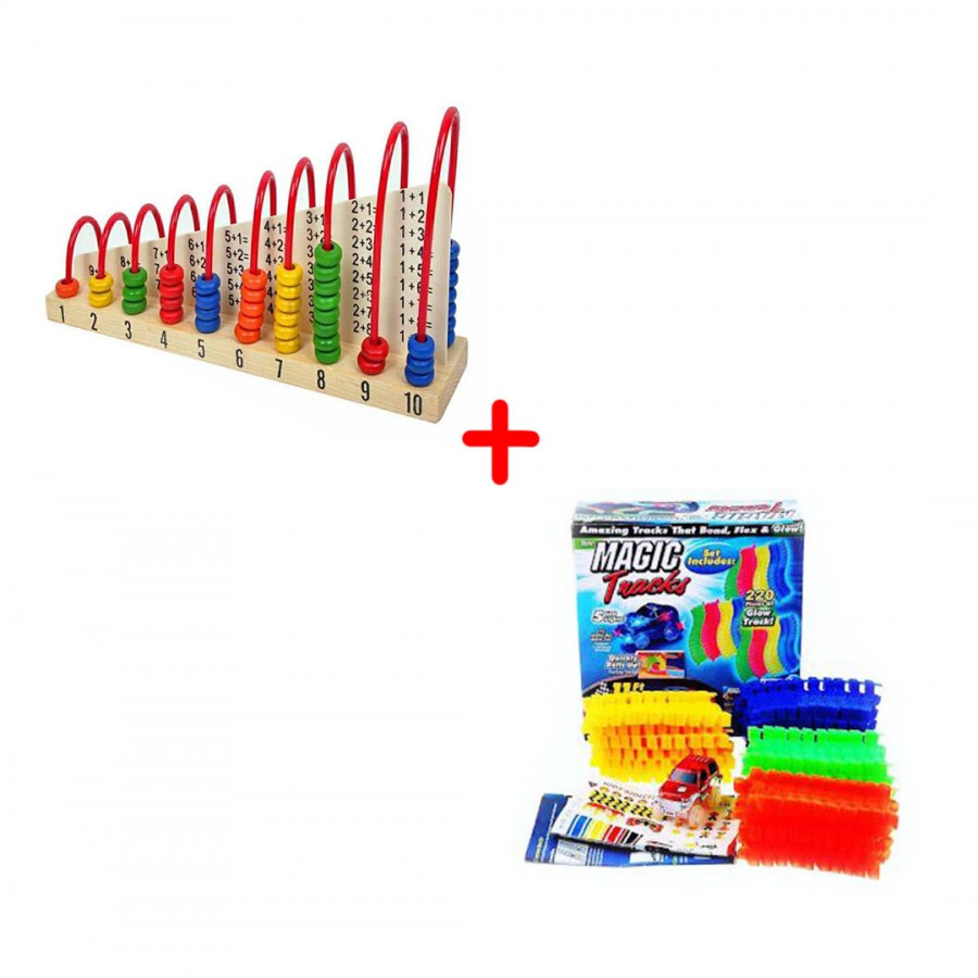 SET Pista flexibila pentru curse masinute Magic Tracks + Numaratoare interactiva din lemn - Cadouri - reducerim.ro