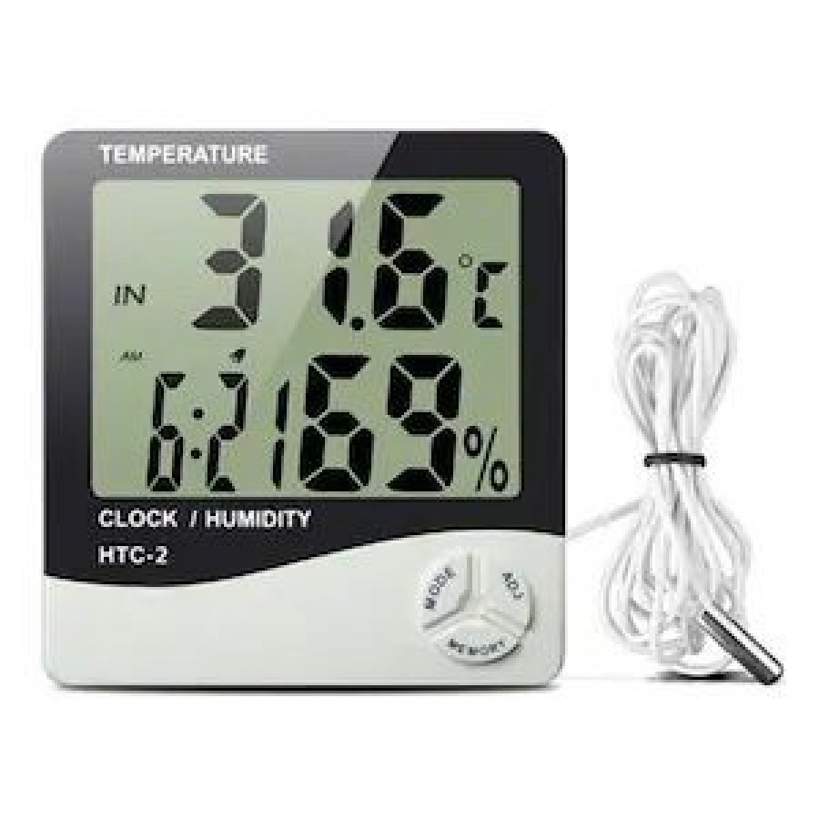Termometru cu afisaj digital, ceas si senzor de exterior - HTC-2 - Electronice&Climatizare - reducerim.ro