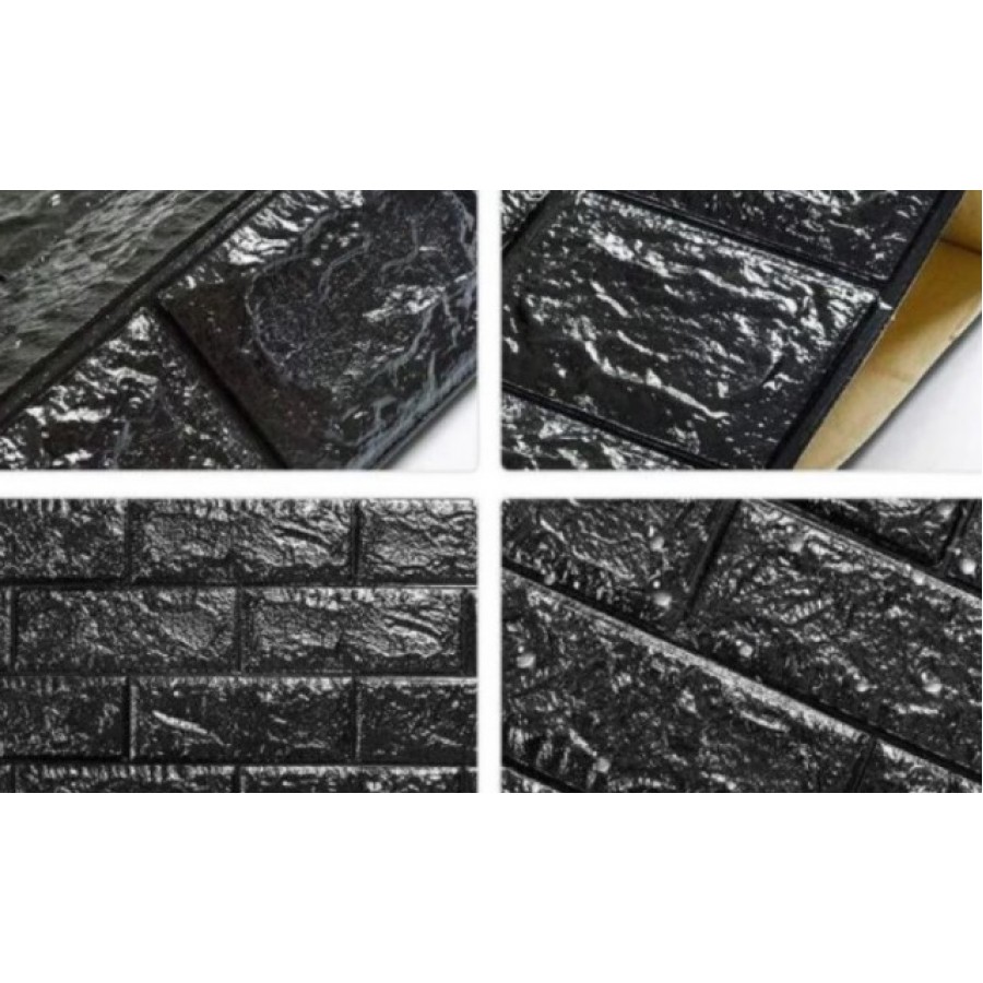 Tapet 3D Autoadeziv , design modern , dimensiuni 77x70cm , model caramida in relief , negru - Casa si gradina - reducerim.ro