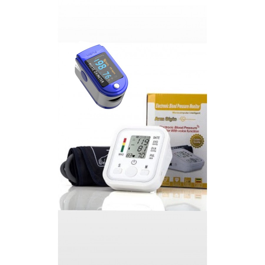 SUPER  PACHETUL Tensiometru Electronic Pentru Brat, Display LCD, PLUS Aparat de masurare puls, Oximetru pentru deget cu display, Masurare Saturatie Oxigen, - Ingrijire Personala - reducerim.ro