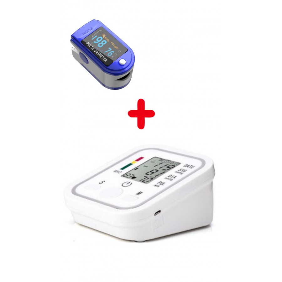SUPER  PACHETUL Tensiometru Electronic Pentru Brat, Display LCD, PLUS Aparat de masurare puls, Oximetru pentru deget cu display, Masurare Saturatie Oxigen, - Ingrijire Personala - reducerim.ro