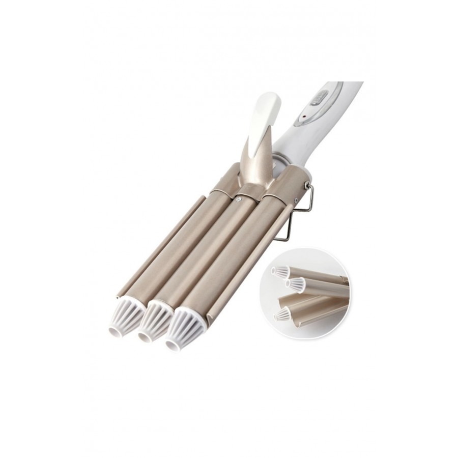 Ondulator profesional cu 3 elementi, Kemei, KM-1010, Temperatura reglabila, 45W, Auriu/Alb - Ingrijire Personala - reducerim.ro