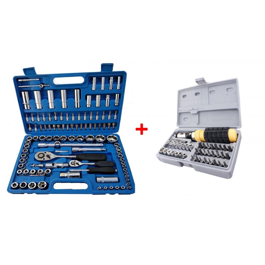Kit Trusa de 108 chei tubulare cromate + Set complet surubelnita brat flexibil cu accesorii, trusa 41in1 Kit Trusa de 108 chei tubulare cromate + Set complet surubelnita brat flexibil cu accesorii, trusa 41in1