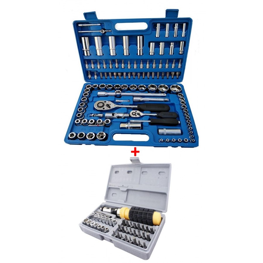 Kit Trusa de 108 chei tubulare cromate + Set complet surubelnita brat flexibil cu accesorii, trusa 41in1 Kit Trusa de 108 chei tubulare cromate + Set complet surubelnita brat flexibil cu accesorii, trusa 41in1