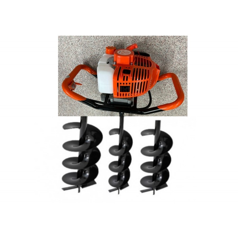 Motoburghiu ROSU benzina Craft-Tec  MX564, 4.5kW, motor 2 timpi, 6 CP +3 x burghie 150 mm, 200 mm si 250 mm 