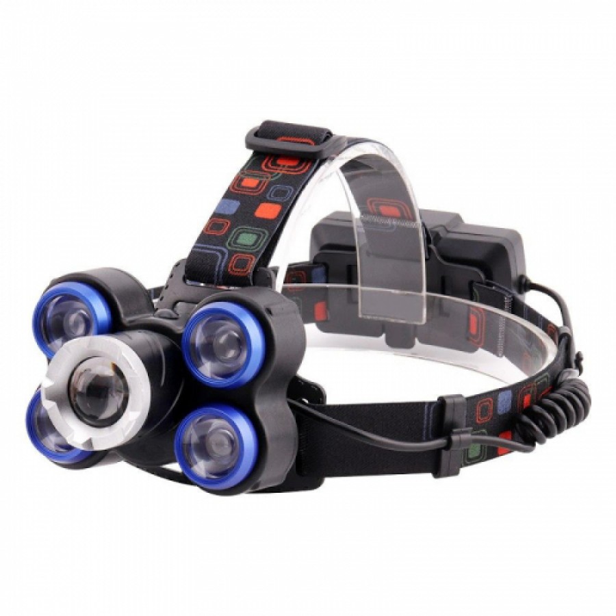Lanterna frontala de cap 5 LED reglabila cu acumulator - Iluminat - reducerim.ro