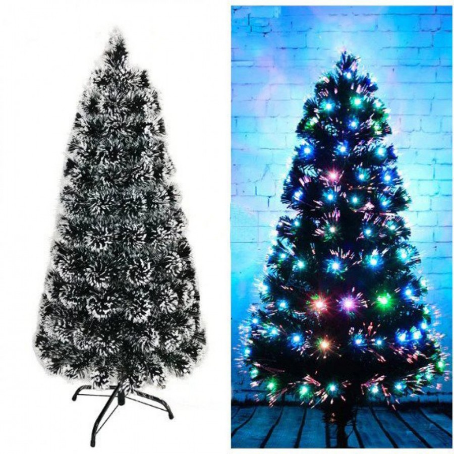 Brad artificial de Craciun cu lumini, suport metalic inclus, inaltime 90 cm, verde cu varfuri ninse - Brazi - reducerim.ro