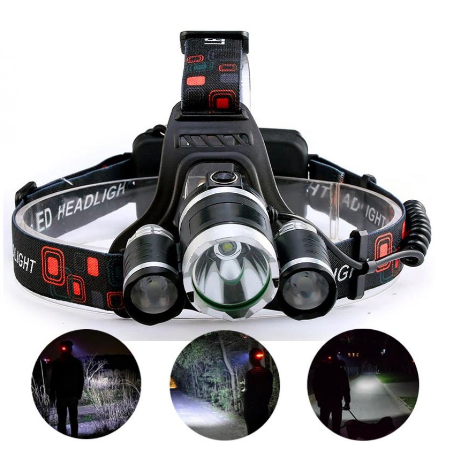 Lanterna frontala cu 3 LED-uri si zoom - Iluminat - reducerim.ro
