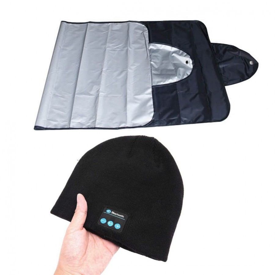 SET Prelata auto pentru parbriz, 2 fete + Caciula cu bluetooth si microfon, Negru - Auto-Moto - reducerim.ro