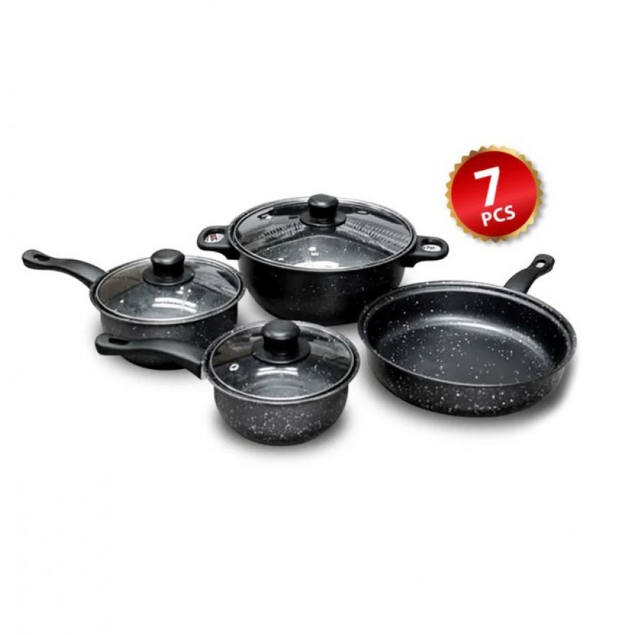 Set Vase Gatit 7 Piese, Non Stick, Capace Sticla Si Manere Bachelita, Cod 055-Mhm - Bucatarie - reducerim.ro