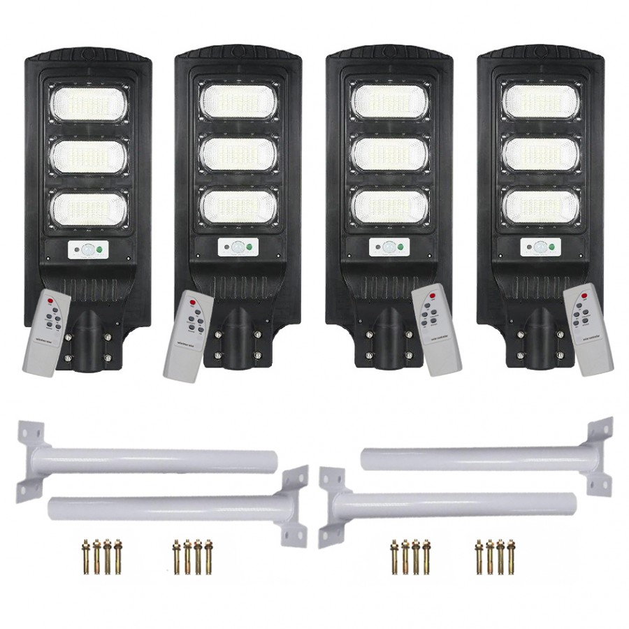 Set x4 Lampa Stradala Proiector LED cu Incarcare Solara Jortan, 90W Panou Solar Incorporat - Panouri solare - reducerim.ro